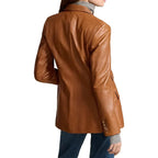 Women's Lambskin Brown 3 Button Leather Blazer