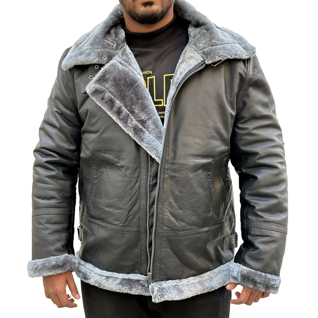 Men's Black Shearling Aviator Leather Jacket