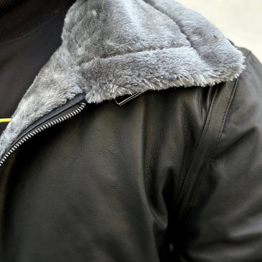 Men's Black Shearling Aviator Leather Jacket