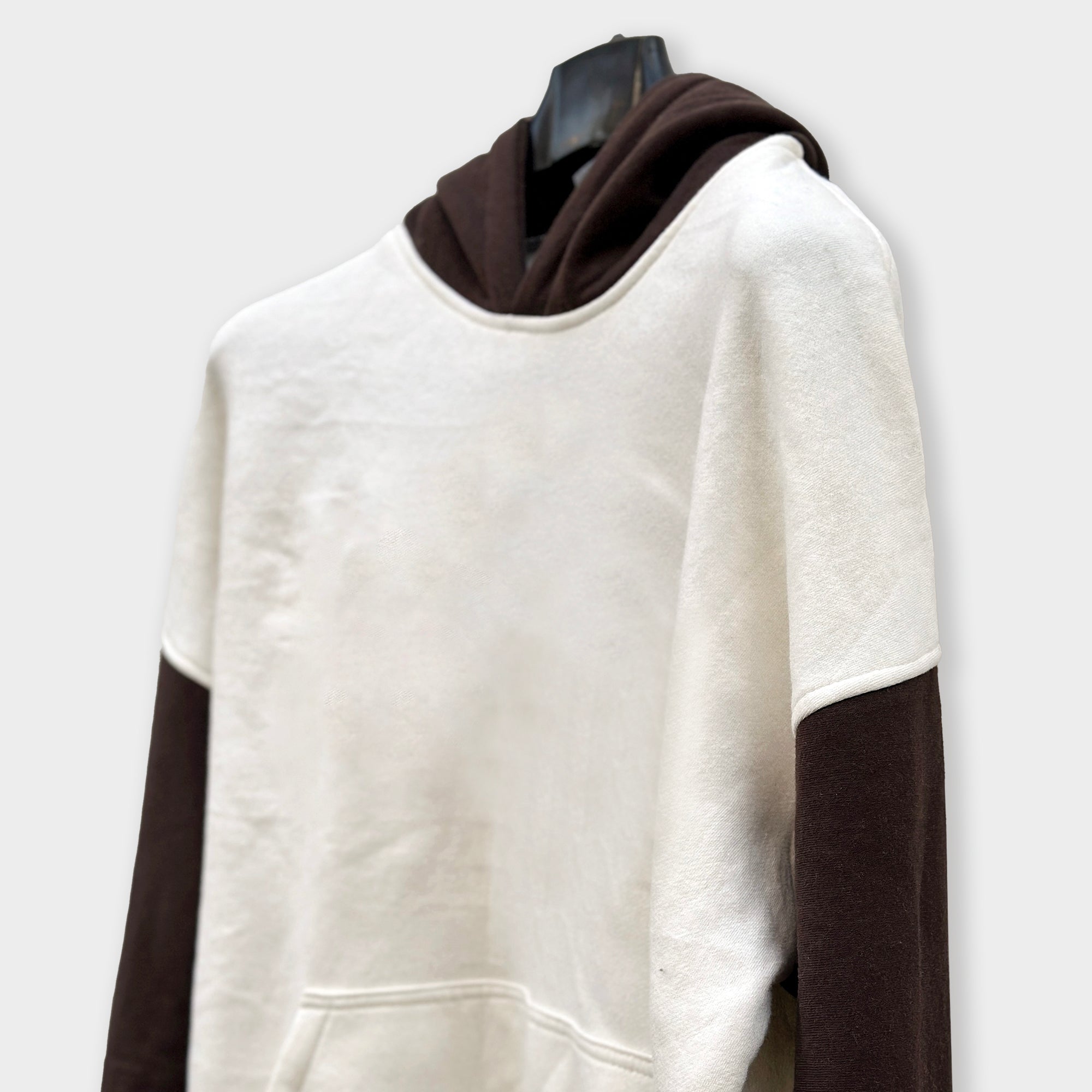 White Basic Fleece Hoodie with Brown Sleeves Unisex