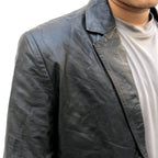 Men’s Black Two Button Leather Blazer Jacket – Genuine Leather, Handcrafted