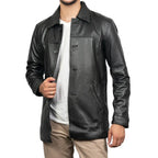 Men's Black Victor 3/4 Length Lambskin Leather Car Coat