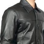 Men's Black Victor 3/4 Length Lambskin Leather Car Coat