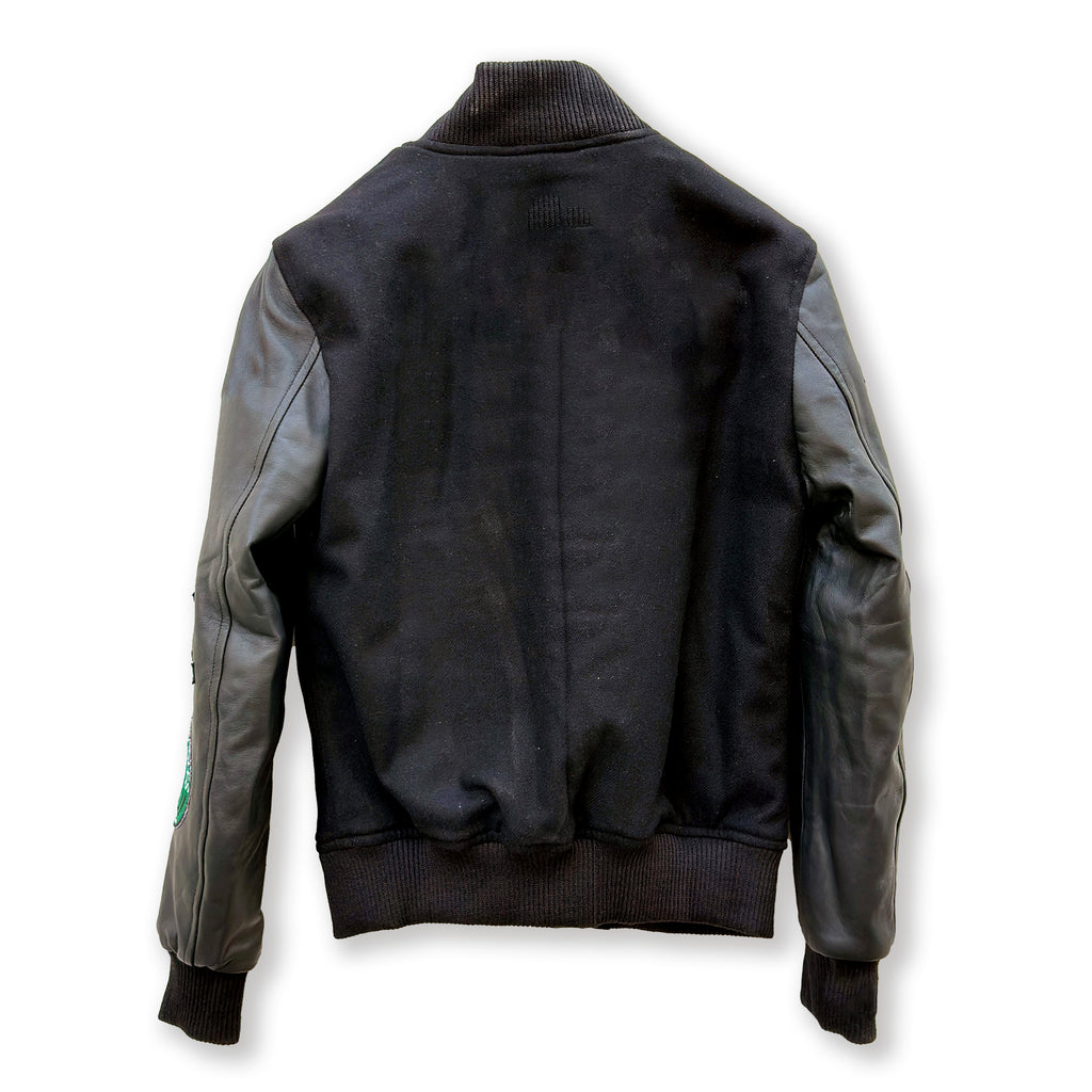 Mens Black Varsity Jacket with Leather Sleeves