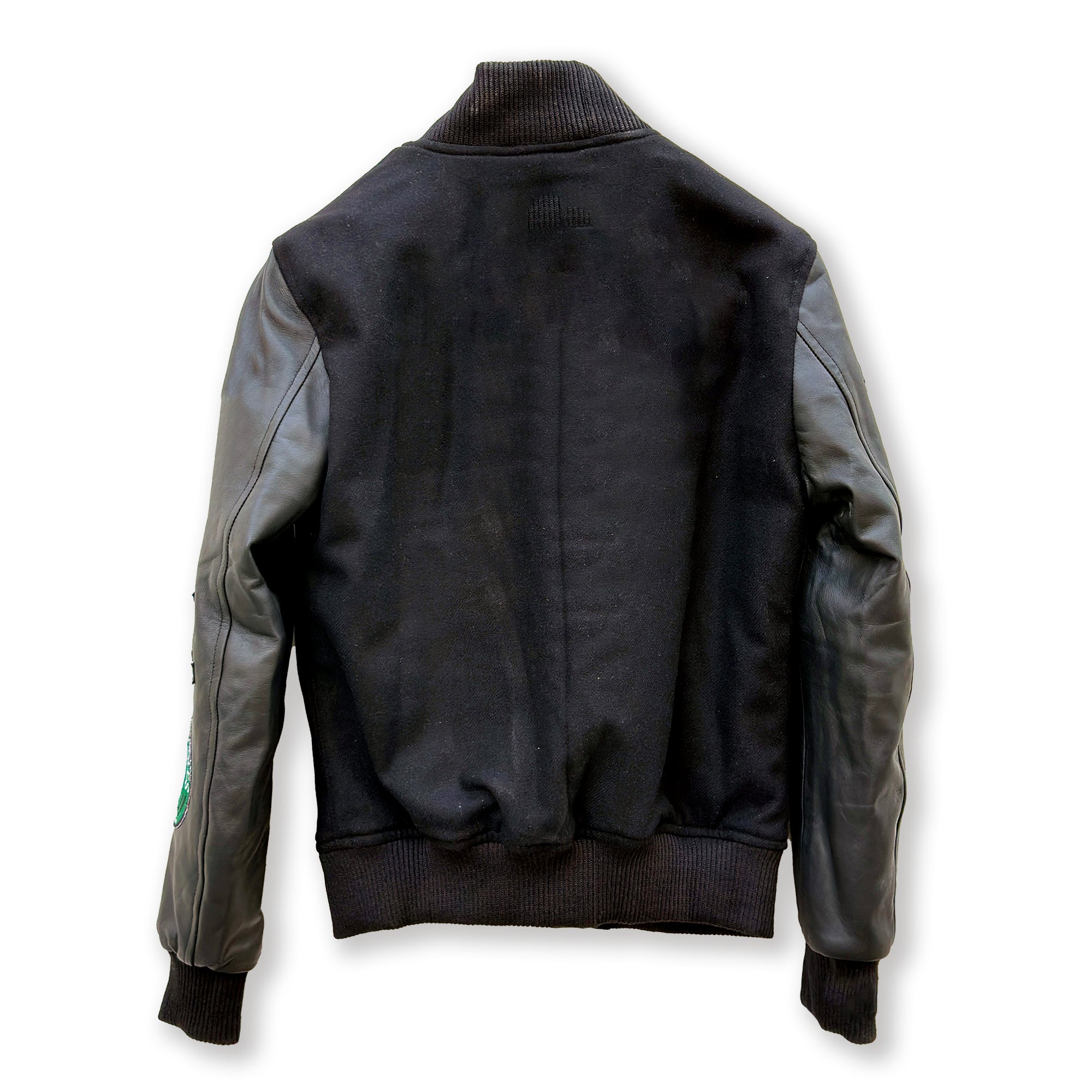 Mens Black Varsity Jacket with Leather Sleeves