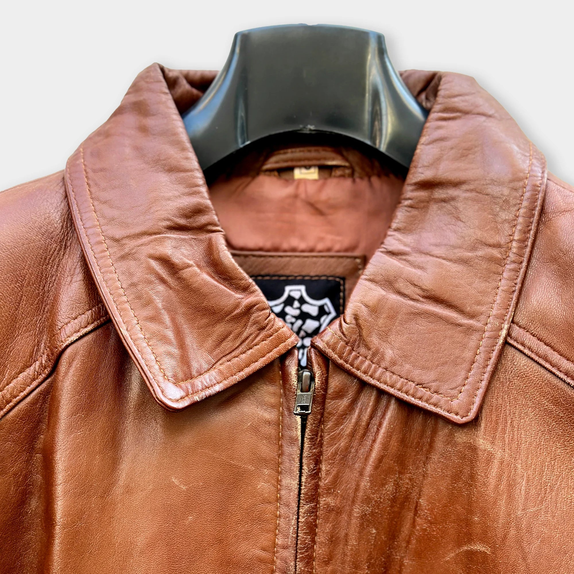 Men's Brown Shirt Collar Leather Jacket