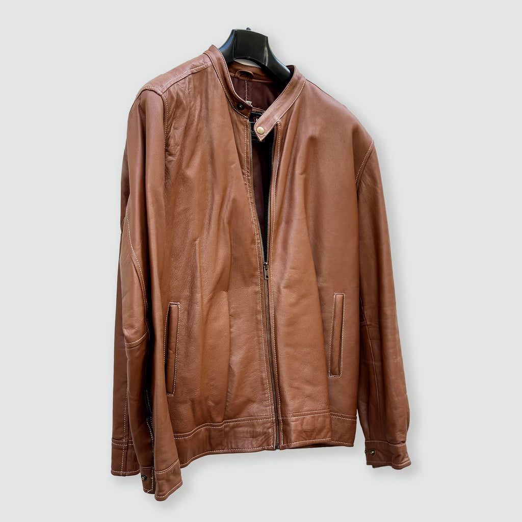 Men’s Classic Brown Genuine Leather Biker Jacket