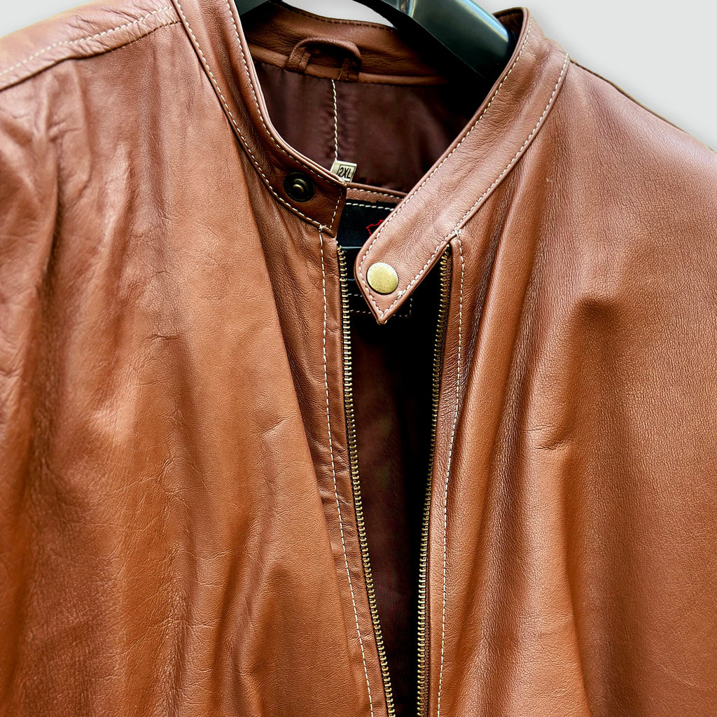 Men’s Classic Brown Genuine Leather Biker Jacket