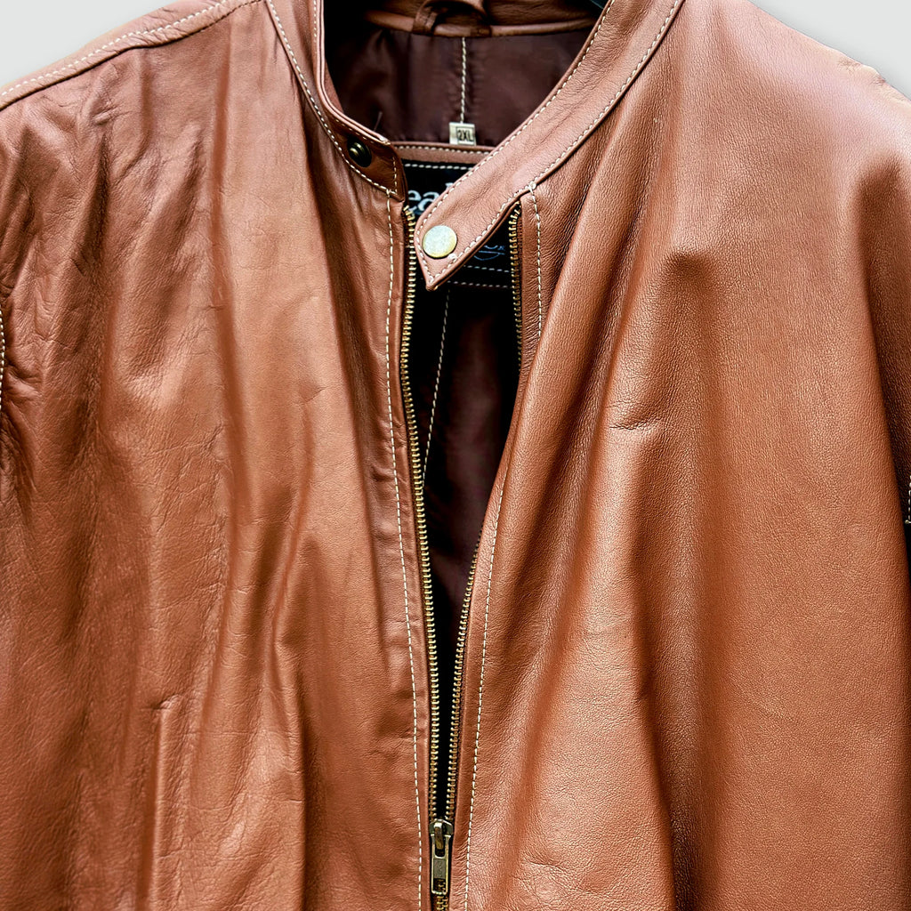Men’s Classic Brown Genuine Leather Biker Jacket