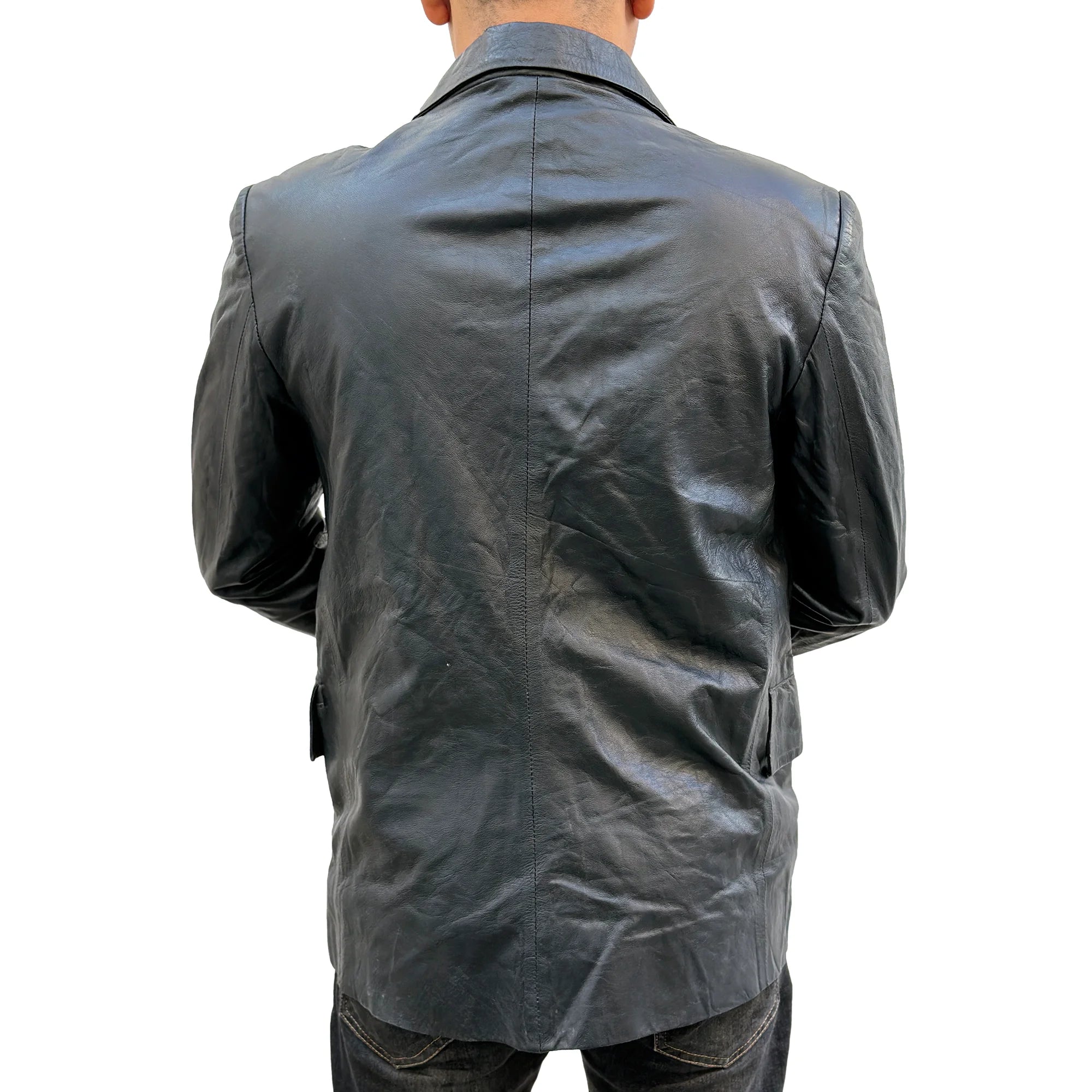 Men’s Black Two Button Leather Blazer Jacket – Genuine Leather, Handcrafted