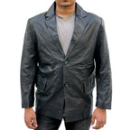 Men’s Black Two Button Leather Blazer Jacket – Genuine Leather, Handcrafted