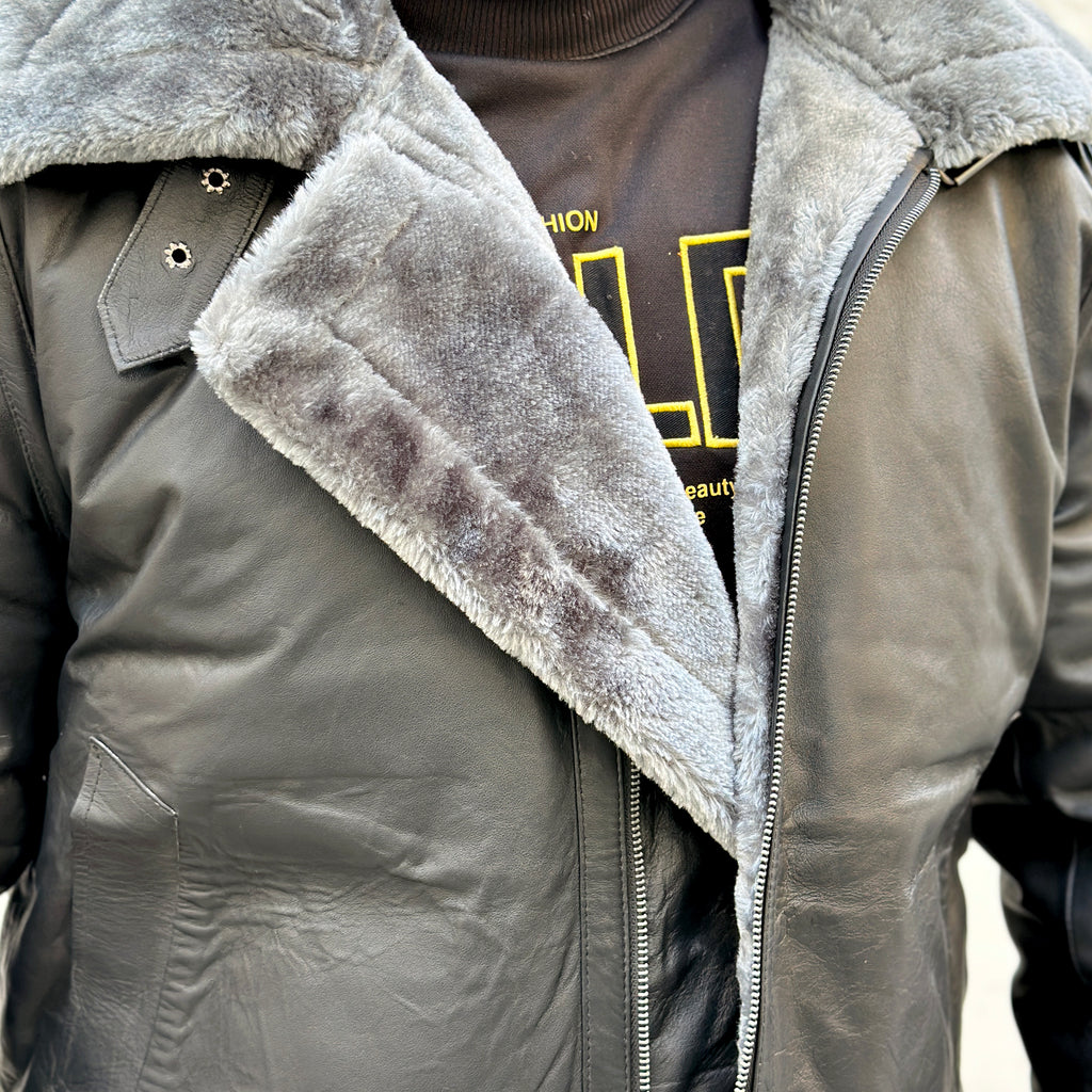 Men's Black Shearling Aviator Leather Jacket
