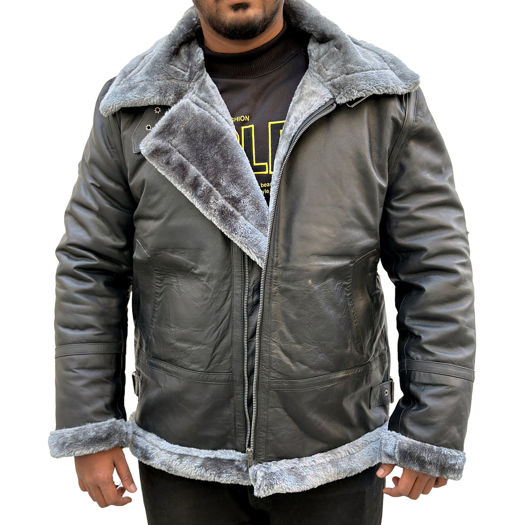Men's Black Shearling Aviator Leather Jacket