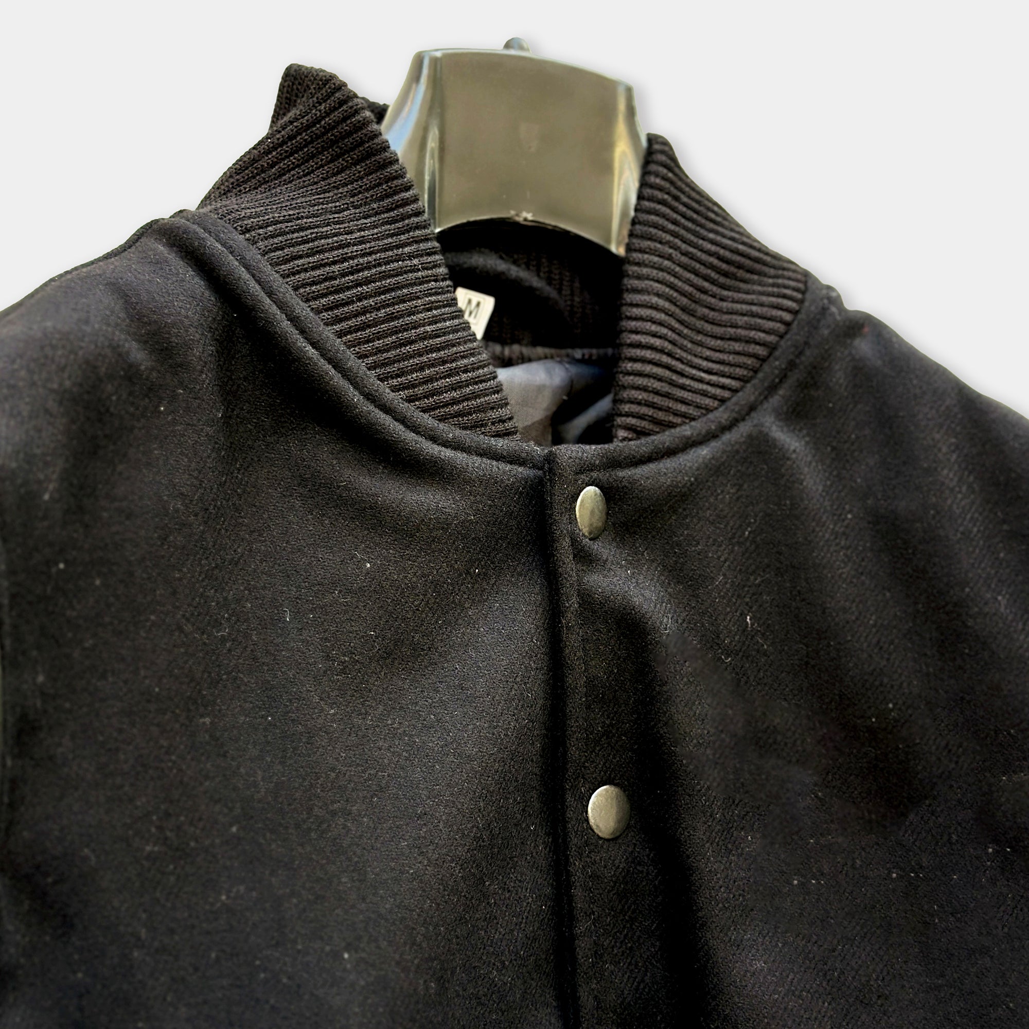 Mens Black Varsity Jacket with Leather Sleeves
