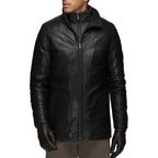 Men’s Real Lambskin Leather Walking Coat with Detachable Quilted Vest