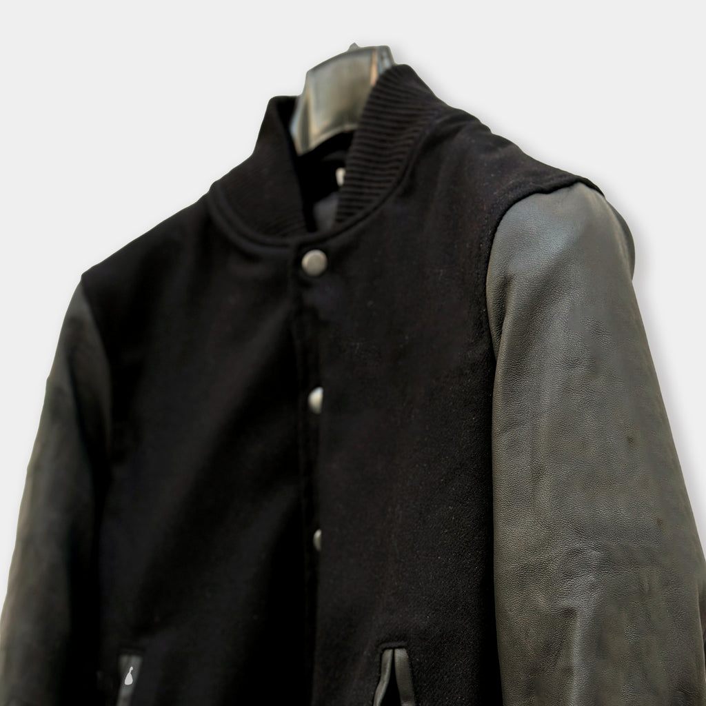 Mens Black Varsity Jacket with Leather Sleeves