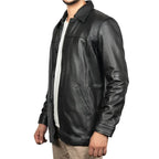 Men's Black Victor 3/4 Length Lambskin Leather Car Coat