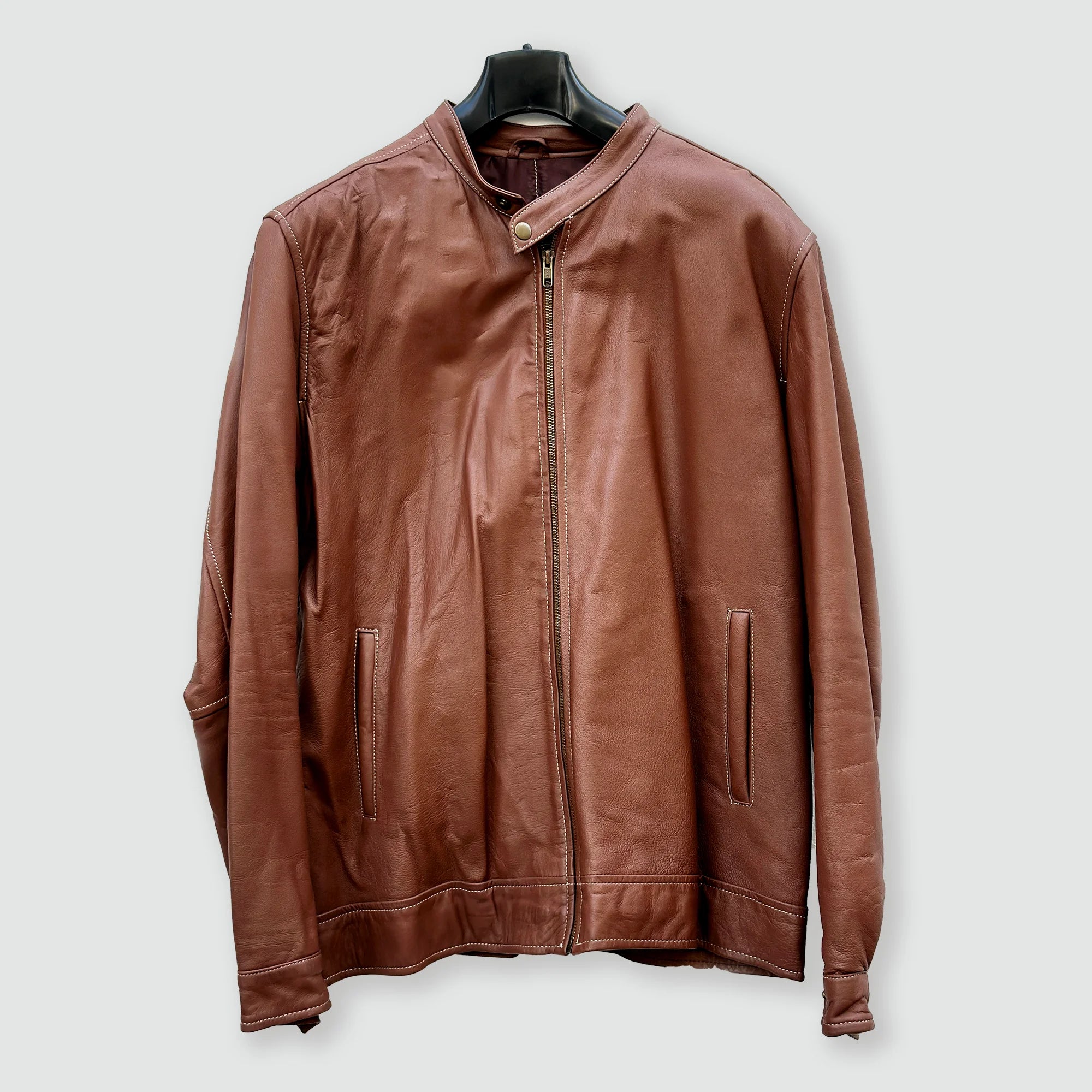 Men’s Classic Brown Genuine Leather Biker Jacket