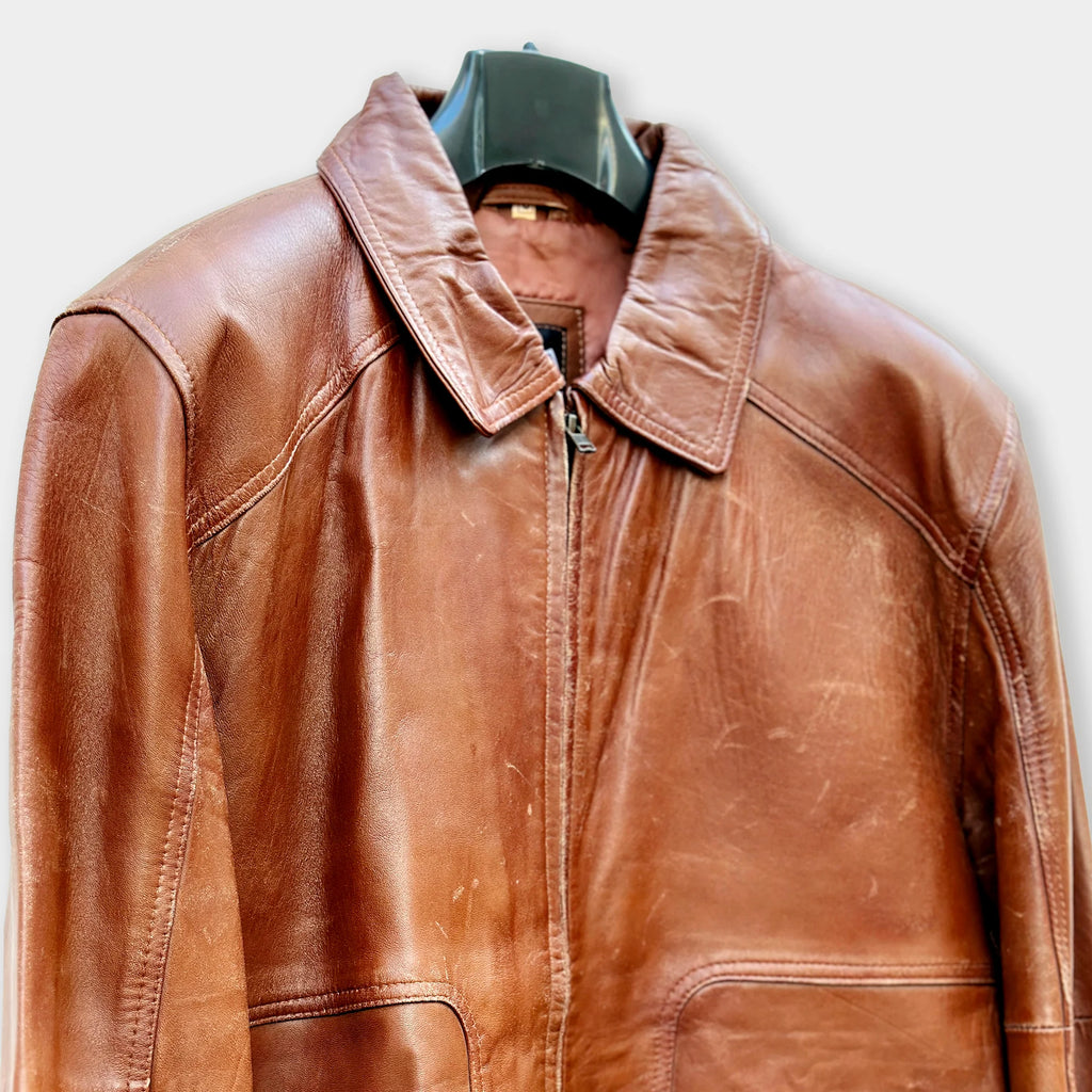 Men's Brown Shirt Collar Leather Jacket