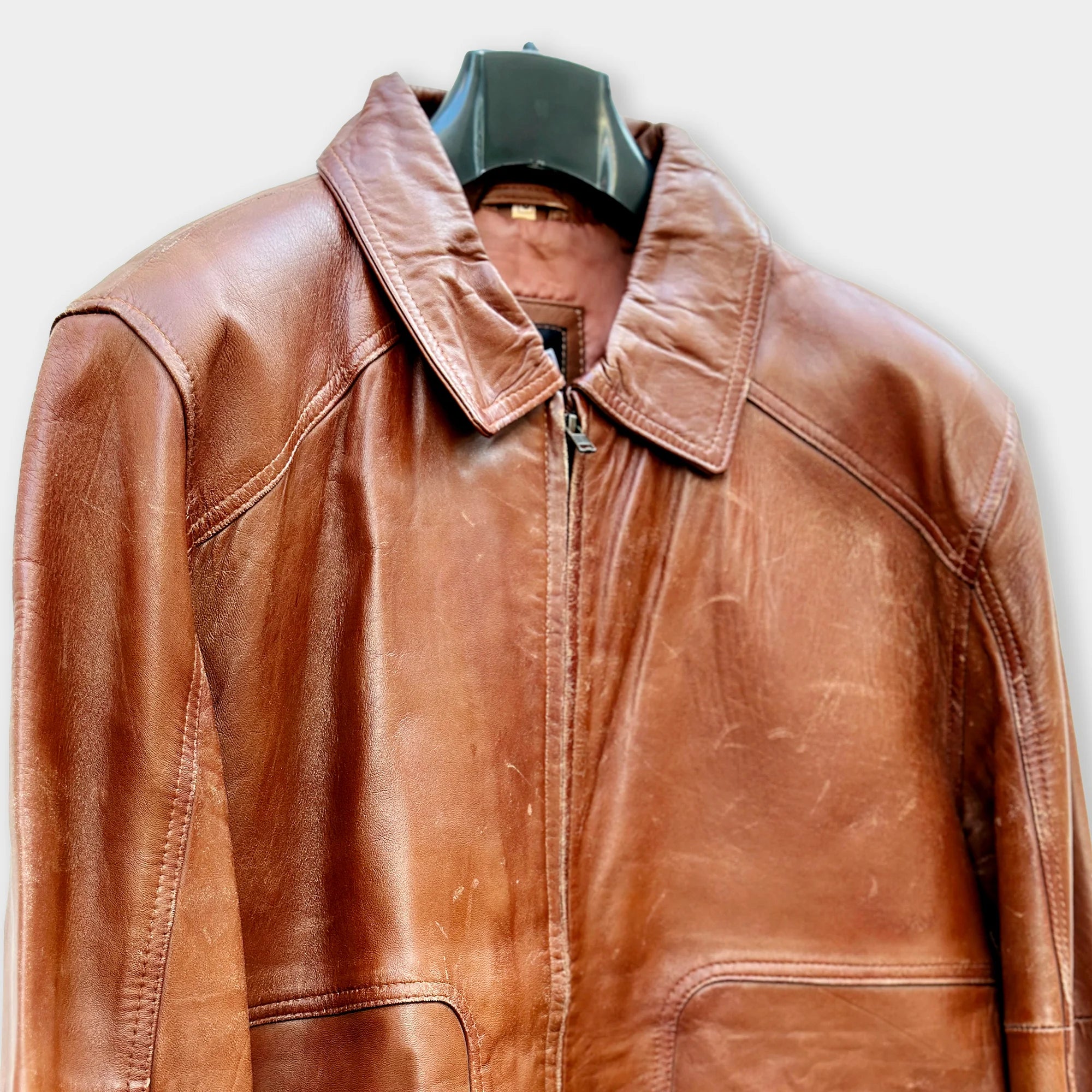 Men's Brown Shirt Collar Leather Jacket
