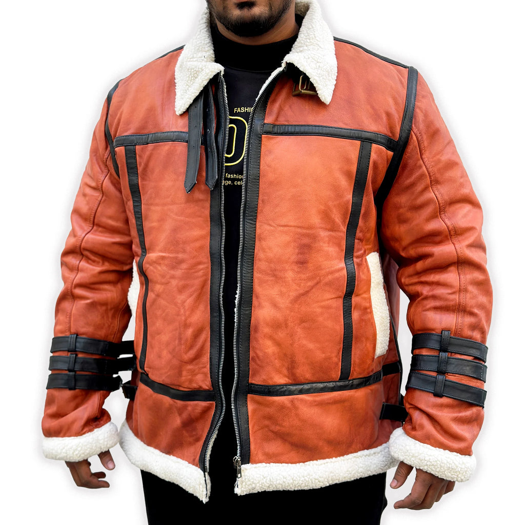 Men’s Rust Brown Shearling Aviator Leather Jacket