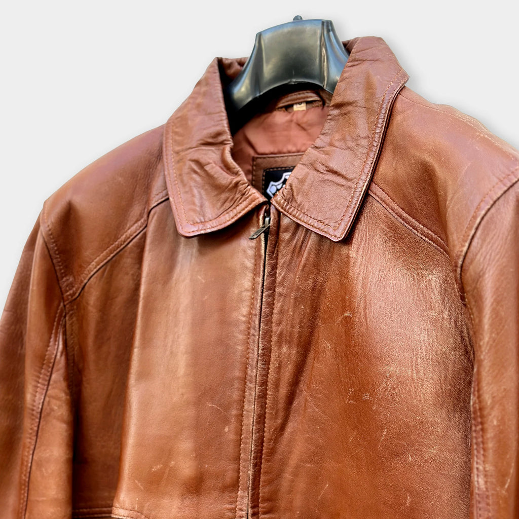 Men's Brown Shirt Collar Leather Jacket