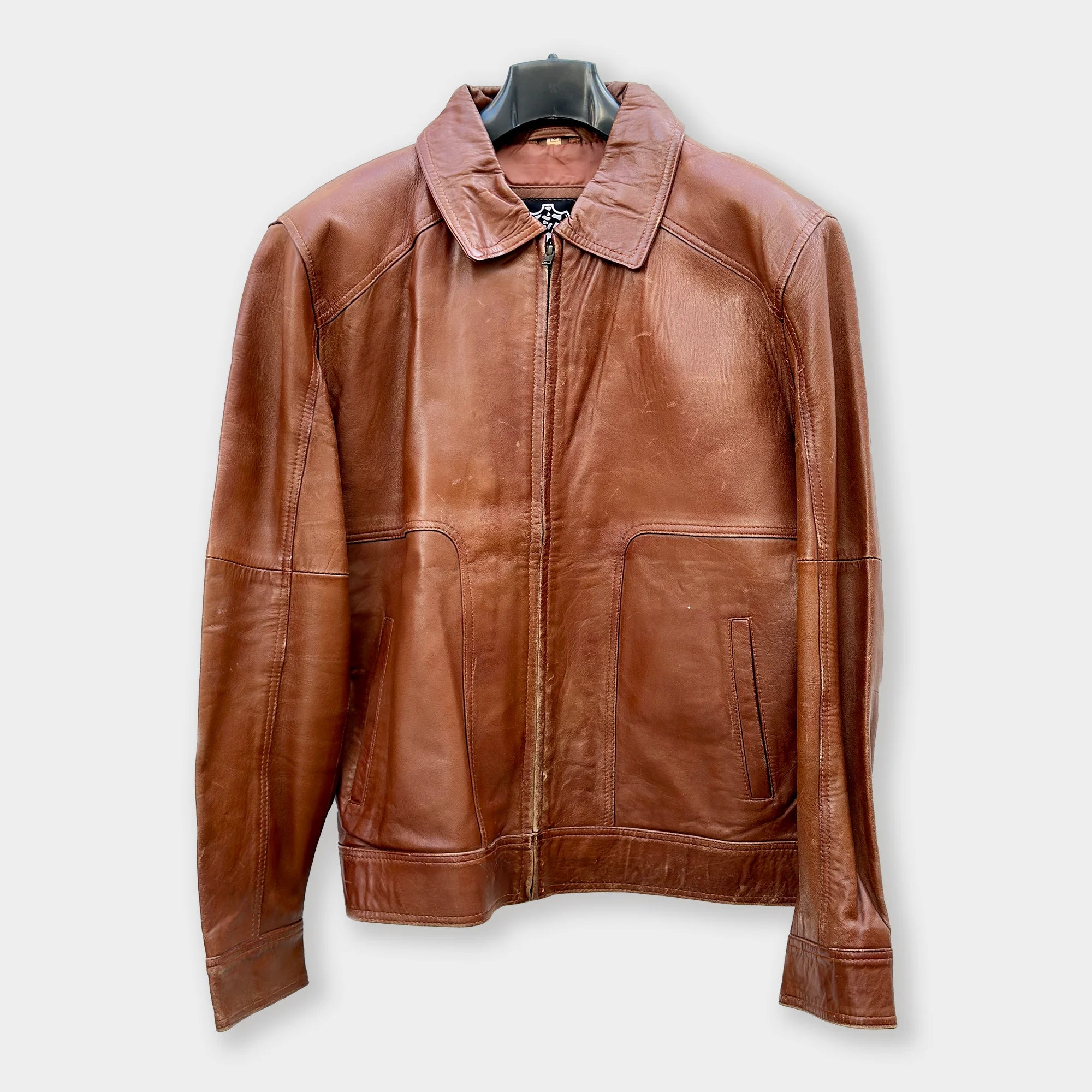 Men's Brown Shirt Collar Leather Jacket