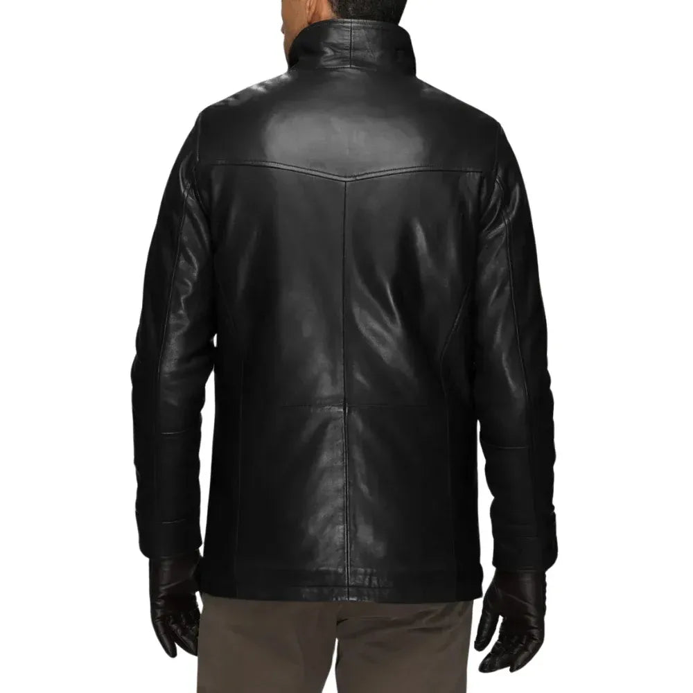 Men’s Real Lambskin Leather Walking Coat with Detachable Quilted Vest