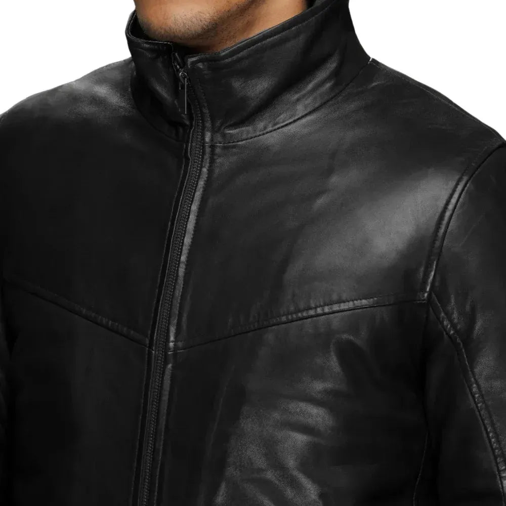 Men’s Real Lambskin Leather Walking Coat with Detachable Quilted Vest