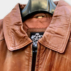 Men's Brown Shirt Collar Leather Jacket