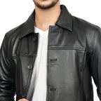 Men's Black Victor 3/4 Length Lambskin Leather Car Coat