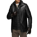 Men’s Real Lambskin Leather Walking Coat with Detachable Quilted Vest