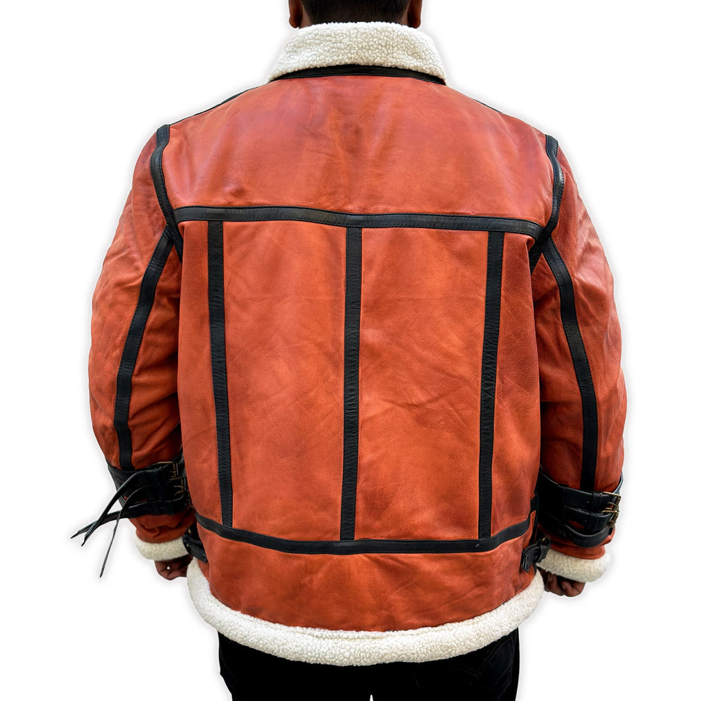Men’s Rust Brown Shearling Aviator Leather Jacket