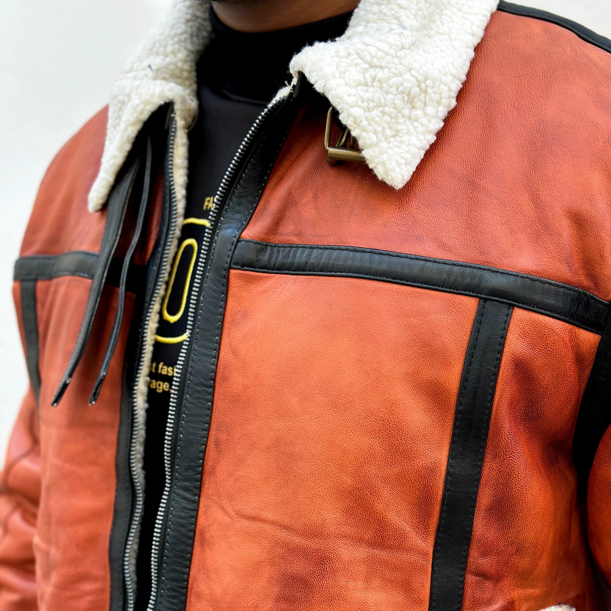 Men’s Rust Brown Shearling Aviator Leather Jacket