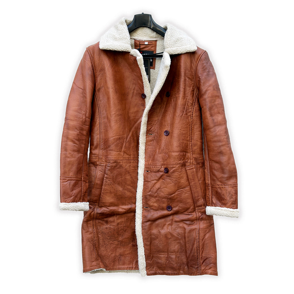 Men’s Brown Shearling Long Leather Coat