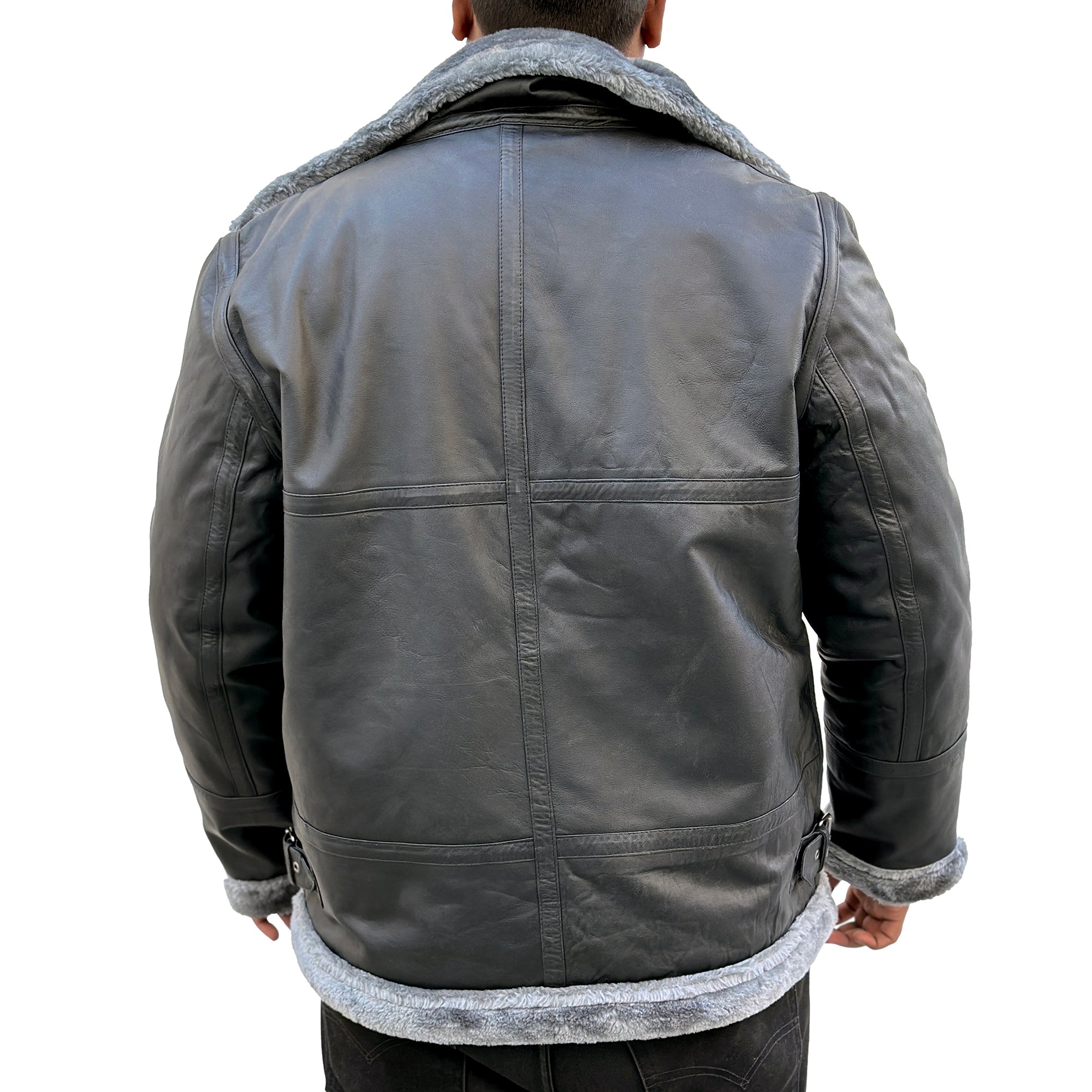 Men's Black Shearling Aviator Leather Jacket
