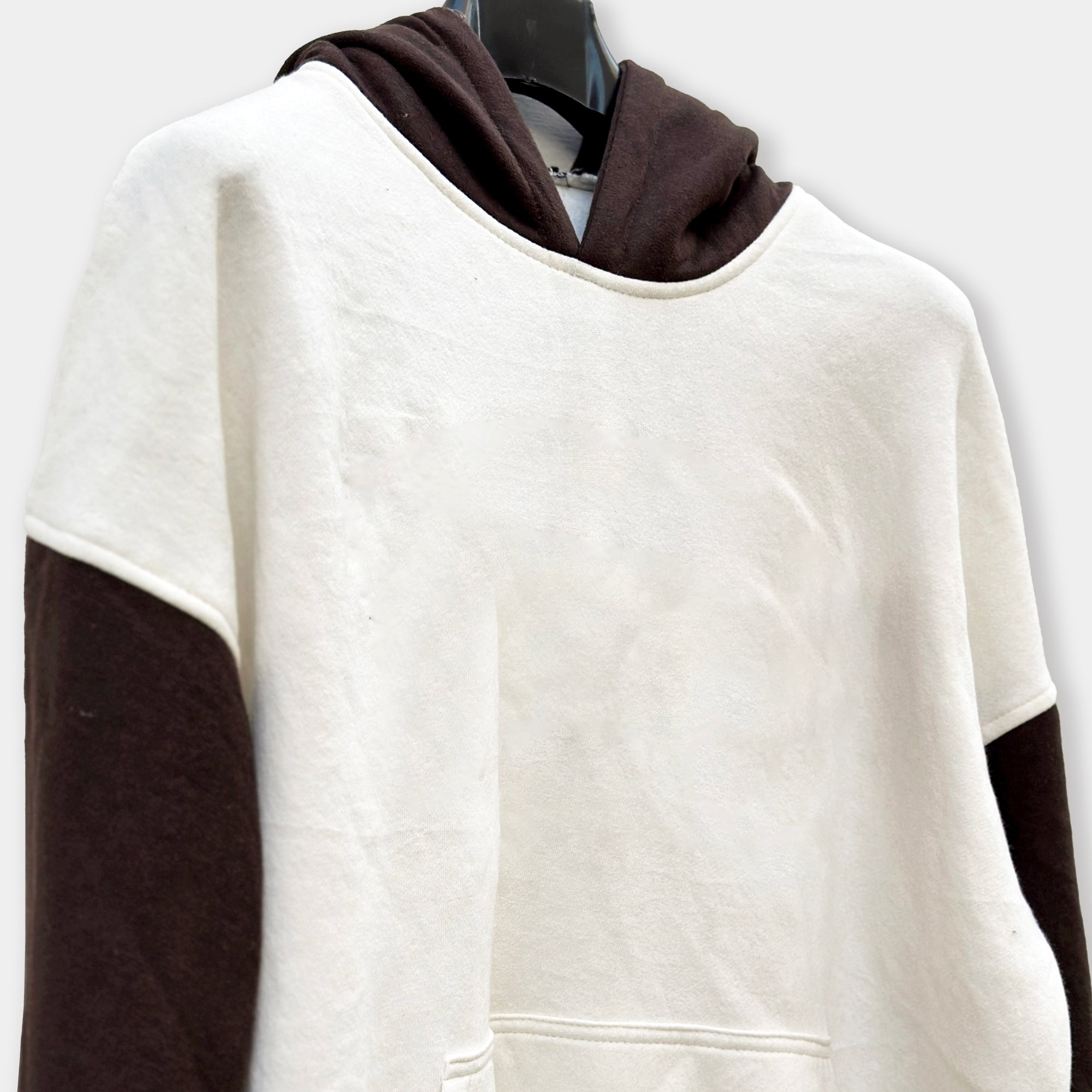 White Basic Fleece Hoodie with Brown Sleeves Unisex
