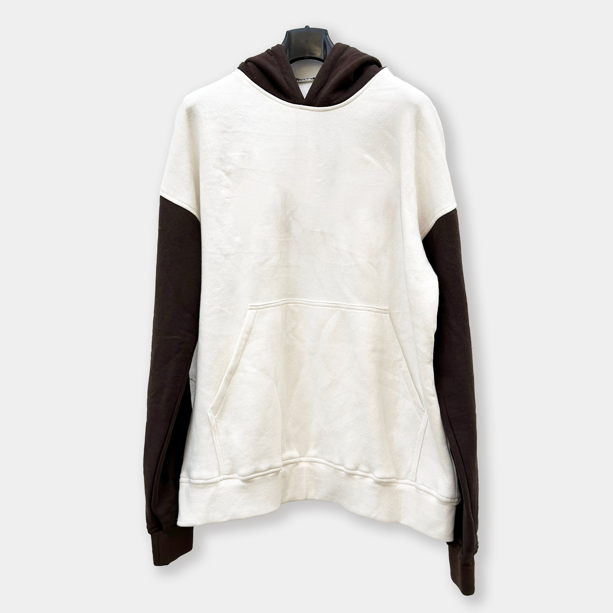 White Basic Fleece Hoodie with Brown Sleeves Unisex
