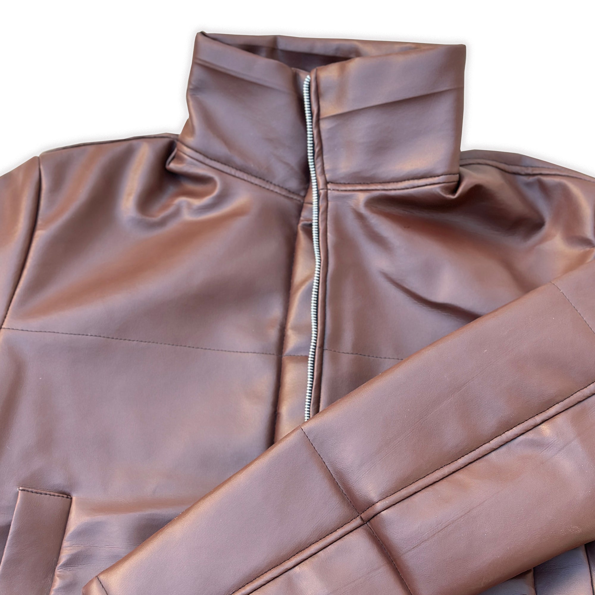 Womens Brown Real Stand Up Collar Leather Jacket