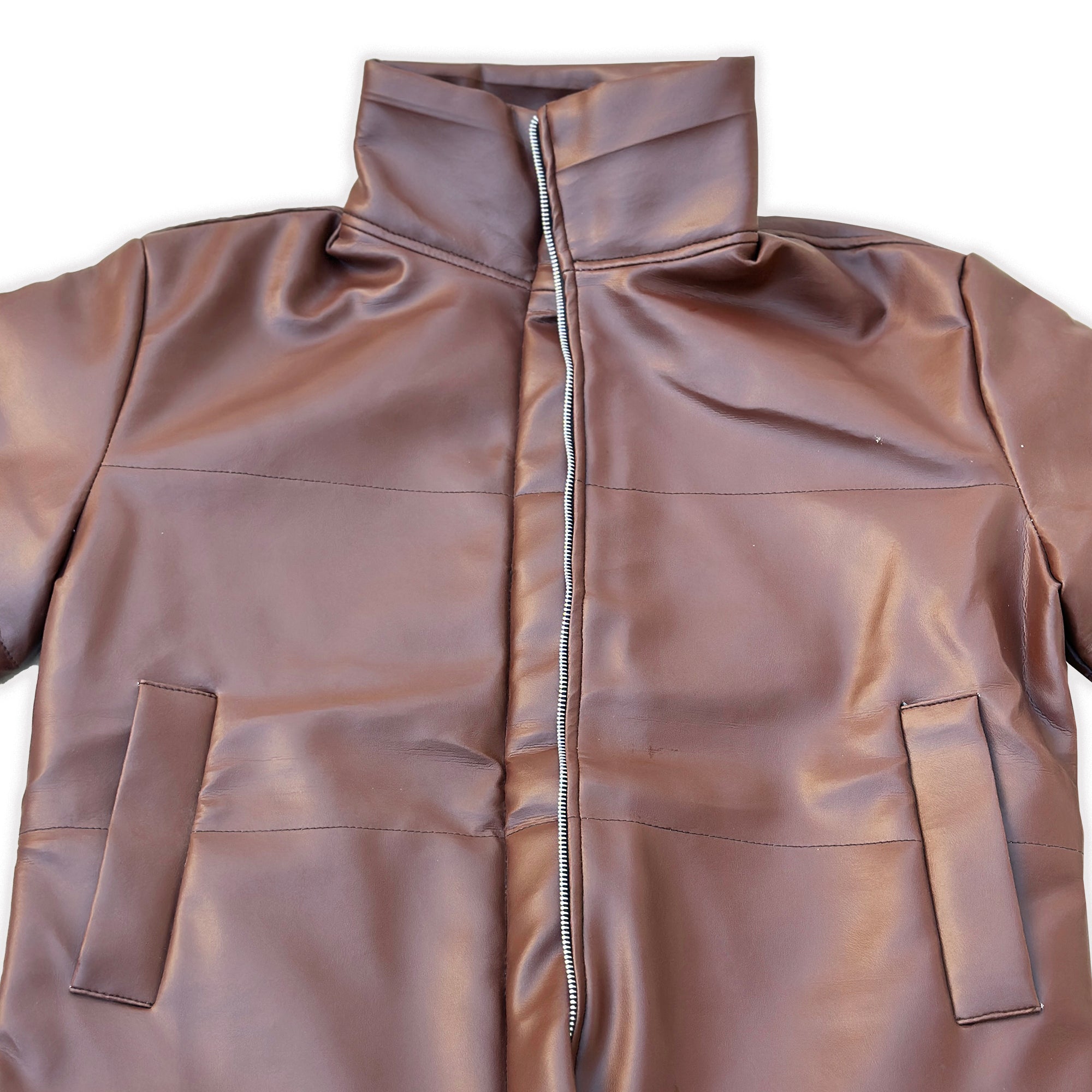 Womens Brown Real Stand Up Collar Leather Jacket